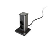 STAND UP 2xSHUKO SOCKET+1xUSB A/C 20W, BLACK/INOX