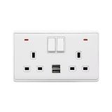 LONDON DOUBLE SOCKET 2P BUTTON SWITCH NEON+USB WH