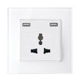 MULTI-FUNCT. SOCKET 16A WITH 2XUSB GLASS FRAME WH